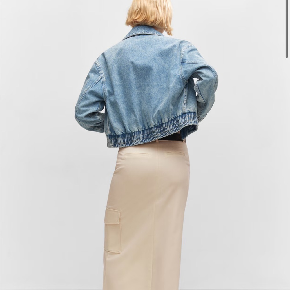 Mango Denim Cropped Bomber Jacket in Medium Vintage Blue Size Medium - Picture 2 of 10
